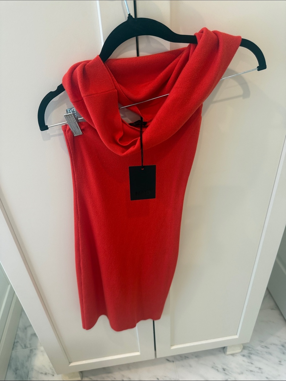 NBD Red Asymmetrical Cowl Neck Dress
